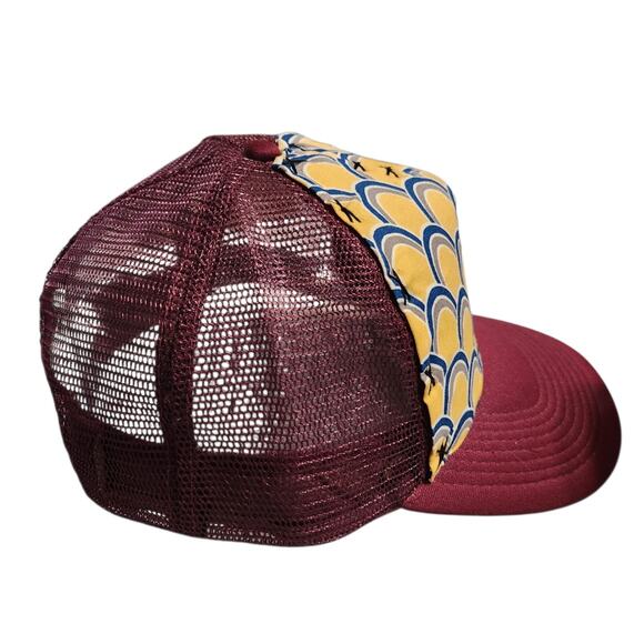 Blowfish Designs Trucker Hat Men's Adjustable Burgundy Yellow Pattern - Picture 2 of 5